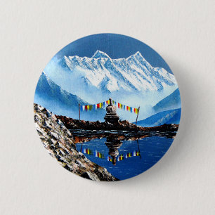 Panoramic View Of Annapurna Mountain Nepal 2 Inch Round Button