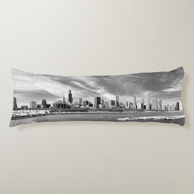 Panoramic view of Chicago skyline in winter Body Pillow (Front)