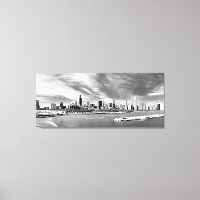 Panoramic view of Chicago skyline in winter Canvas Print (Front)