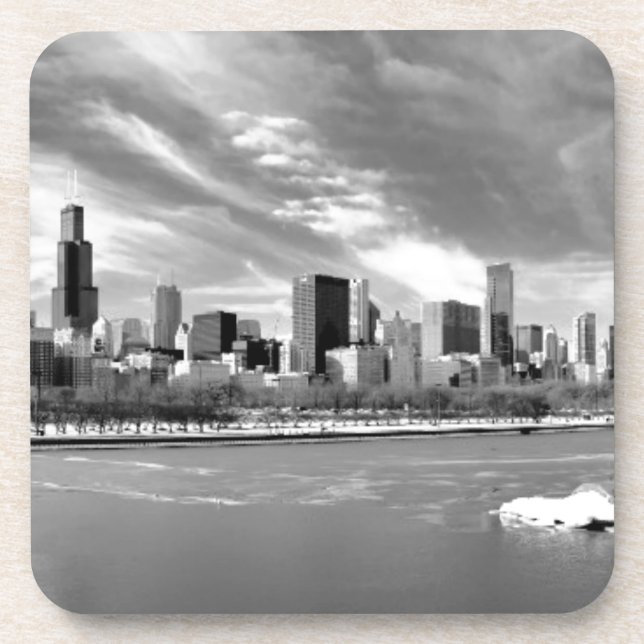 Panoramic view of Chicago skyline in winter Coaster (Front)