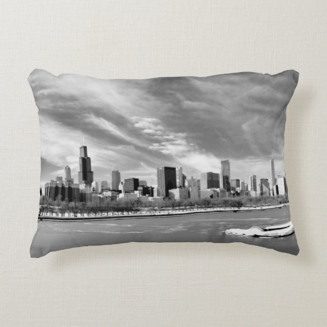 Panoramic view of Chicago skyline in winter Decorative Pillow (Front)