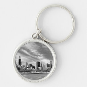 Panoramic view of Chicago skyline in winter Keychain