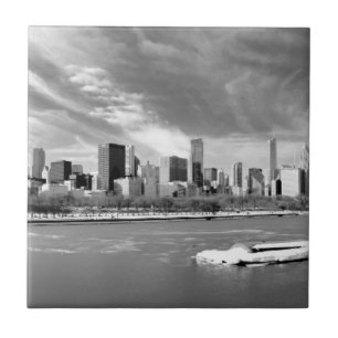 Panoramic view of Chicago skyline in winter Tile