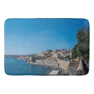 Panoramic view of city wall and harbor in Valletta Bath Mat