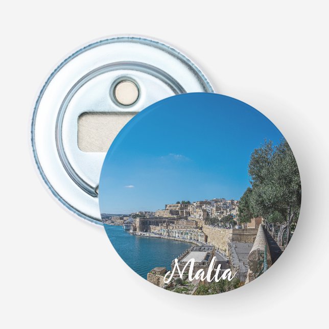 Panoramic view of city wall and harbor in Valletta Bottle Opener (Front)