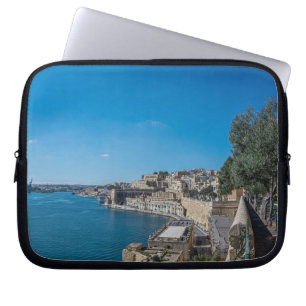 Panoramic view of city wall and harbour in Vallett Laptop Sleeve