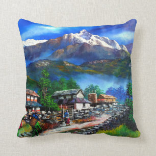 Panoramic View Of Everest Mountain Nepal Throw Pillow