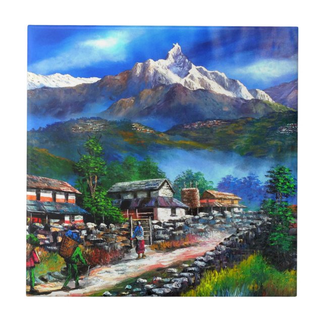 Panoramic View Of Everest Mountain Nepal Tile (Front)