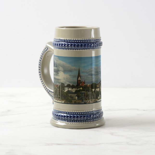 Panoramic View of German city of Flensburg Beer Stein (Front Left)
