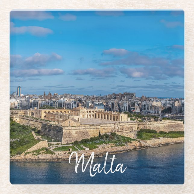 Panoramic view of Sliema in Malta Glass Coaster (Front)
