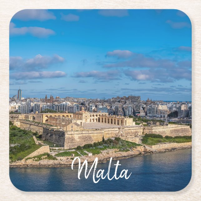 Panoramic view of Sliema in Malta Square Paper Coaster (Front)