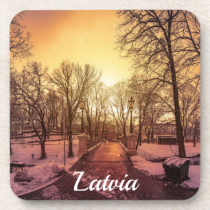 Panoramic view of snowy park during sunset in Riga Coaster