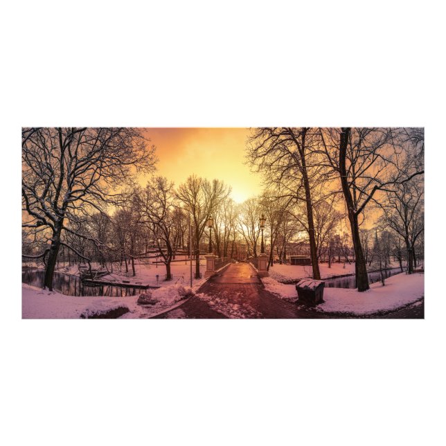 Panoramic view of snowy park during sunset in Riga Photo Print (Front)