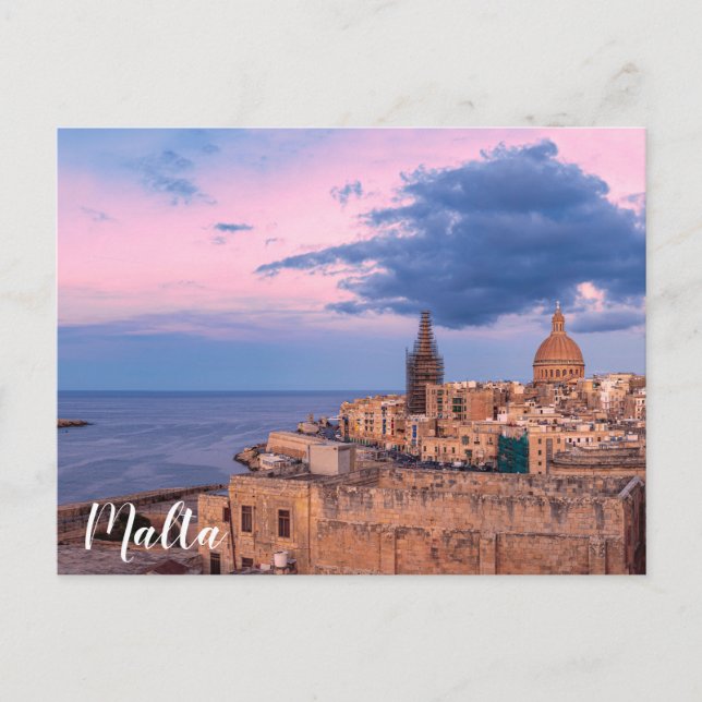 Panoramic view of sunset over Valletta Canvas Prin Postcard (Front)