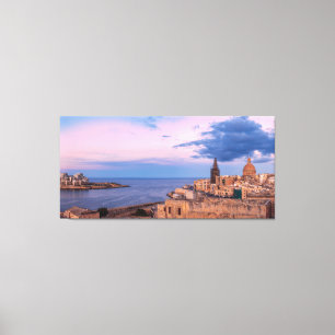 Panoramic view of sunset over Valletta Canvas Print