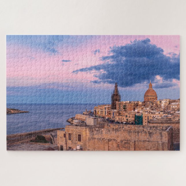 Panoramic view of sunset over Valletta Jigsaw Puzzle (Horizontal)