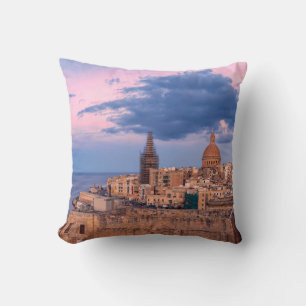 Panoramic view of sunset over Valletta Throw Pillow