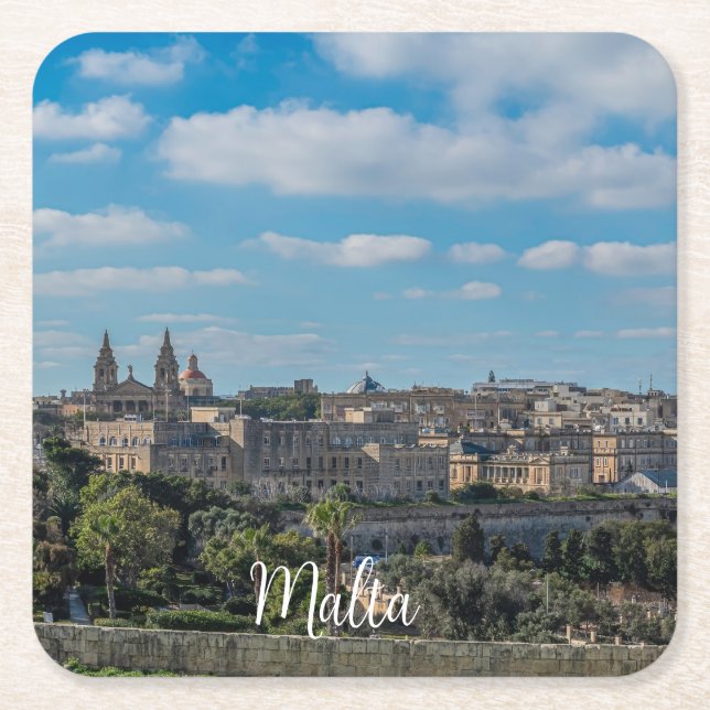 Panoramic view of Valletta old town in Malta Square Paper Coaster (Front)