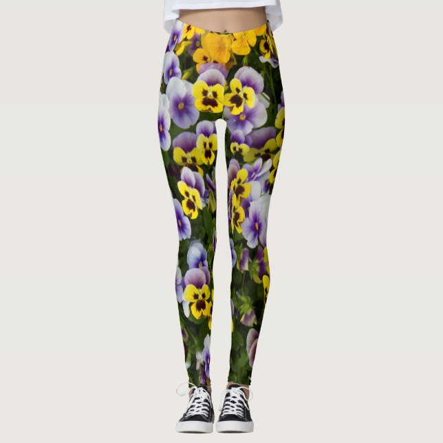 pansea and sunflower floral art leggings (Front)