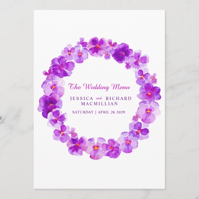 Panseuse violette art fleur couronne art menu mari (Devant)