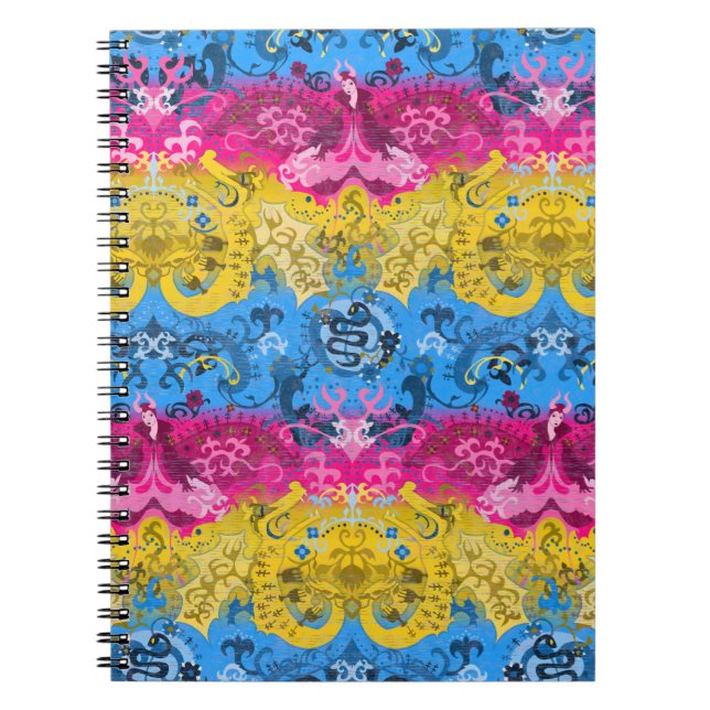 Pansexual Dragon Damask - Pride Flag Colours Notebook (Front)