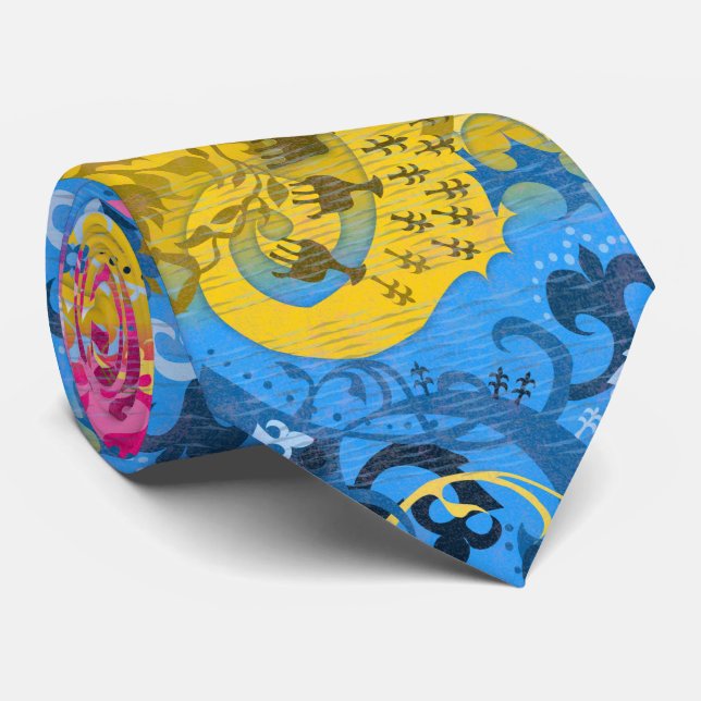 Pansexual Dragon Damask - Pride Flag Colours Tie (Rolled)