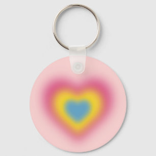 Pansexual flag colors on blurred heart keychain
