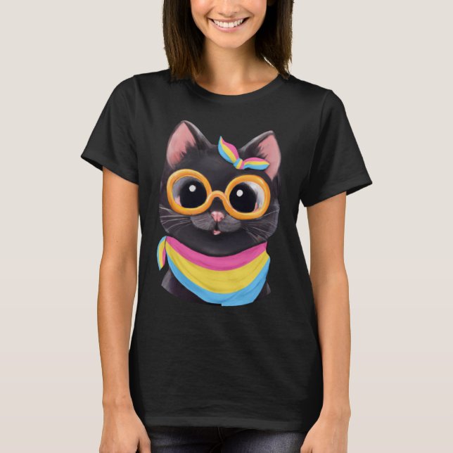 Pansexual Flag Colours a Cute Cat for Pan Communit T-Shirt (Front)