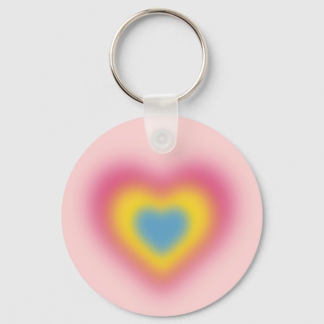 Pansexual flag colours on blurred heart keychain (Front)