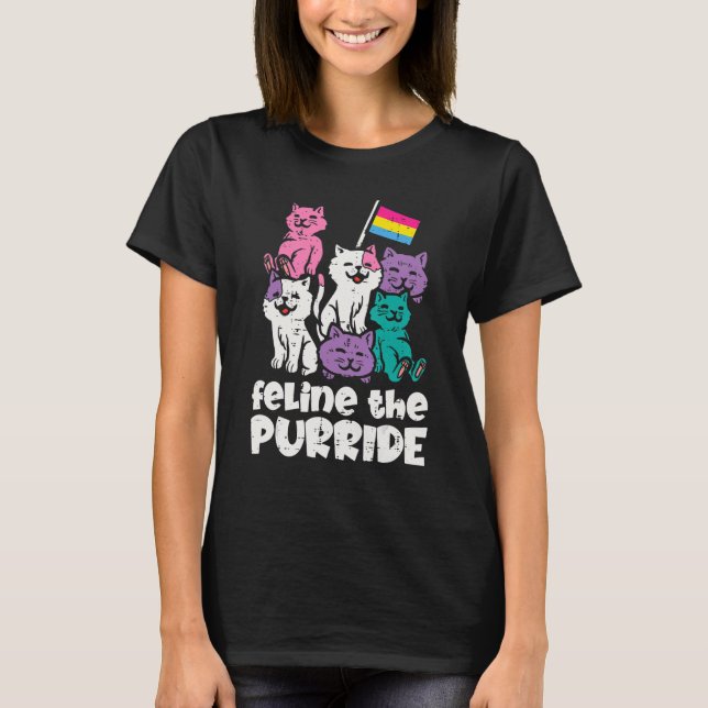Pansexual Flag Feline The Purride Cats Pan Pride L T-Shirt (Front)