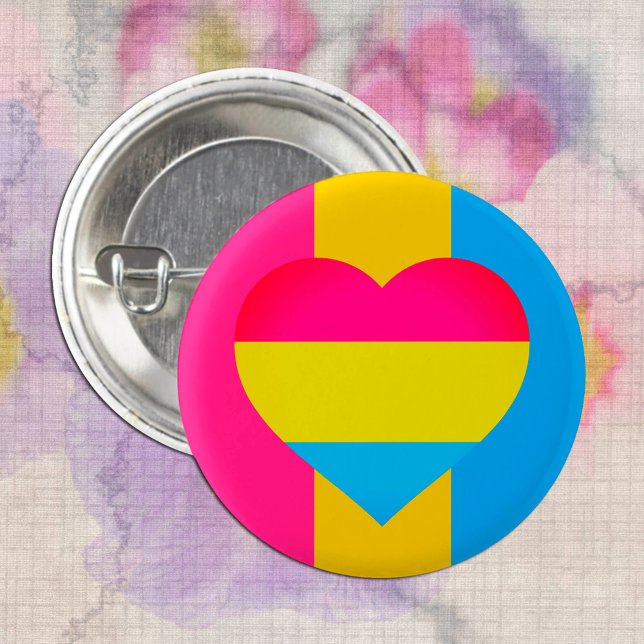 Pansexual Flag, Heart & Pride community / gender 1 Inch Round Button (Creator Uploaded)
