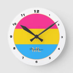 Pansexual Flag & Pride community / monogrammed Round Clock