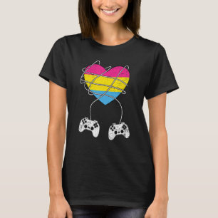 Pansexual Heart Gamer LGBT Q Pride Flag Gaymer Gam T-Shirt
