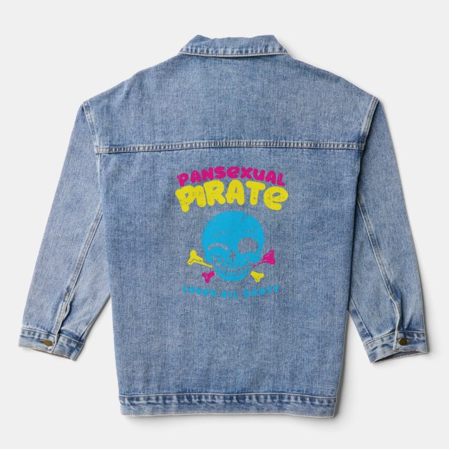 Pansexual Pirate Loves all booty funny lgbt pride  Denim Jacket (Back)