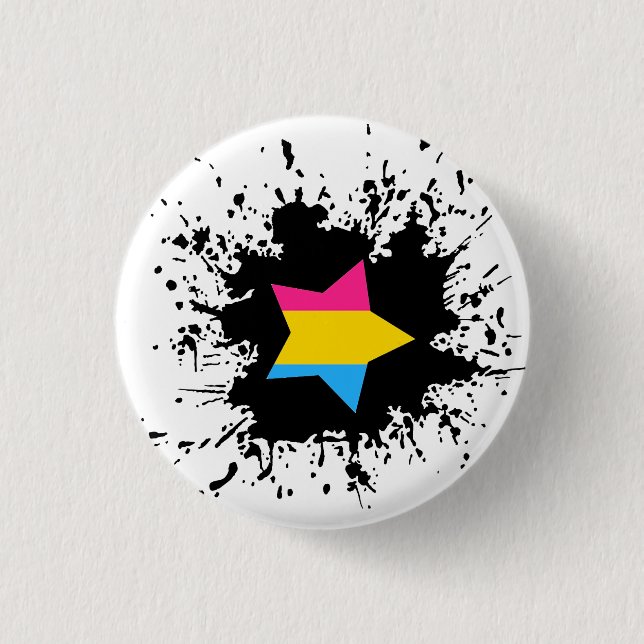 Pansexual Pride Flag Ink Splash Star 1 Inch Round Button (Front)