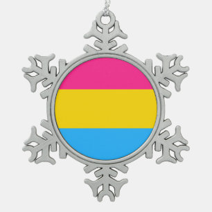 Pansexual Pride Flag LGBTQ Snowflake Pewter Christmas Ornament
