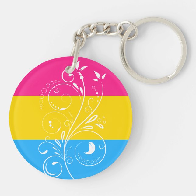 Pansexual Pride Flag Vintage Floral Bloom Keychain (Back)