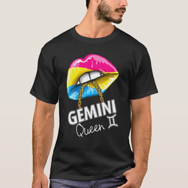 Pansexual Pride Gemini Queen Lips Flag May June Bi T-Shirt (Front)