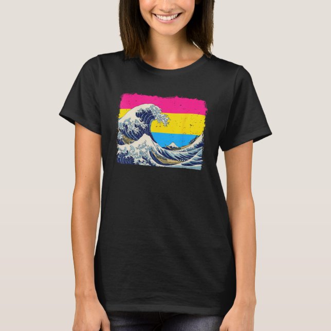 Pansexual Pride Pan Flag Great Wave off Kanagawa L T-Shirt (Front)