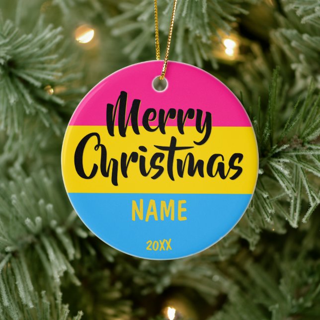 Pansexual Pride Personalized Christmas Ceramic Ornament (Tree)