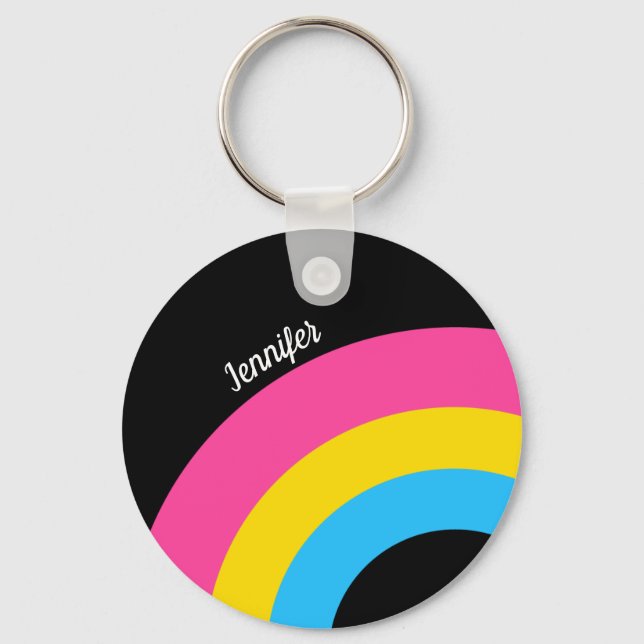 Pansexual Pride Rainbow Flag Monogram Keychain (Front)