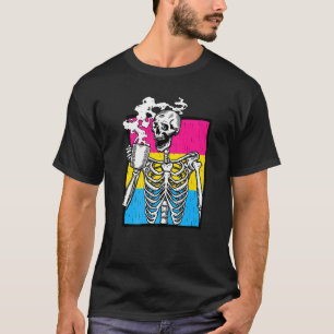 Pansexual Skeleton Drinking Coffee Gay Lesbian Lgb T-Shirt