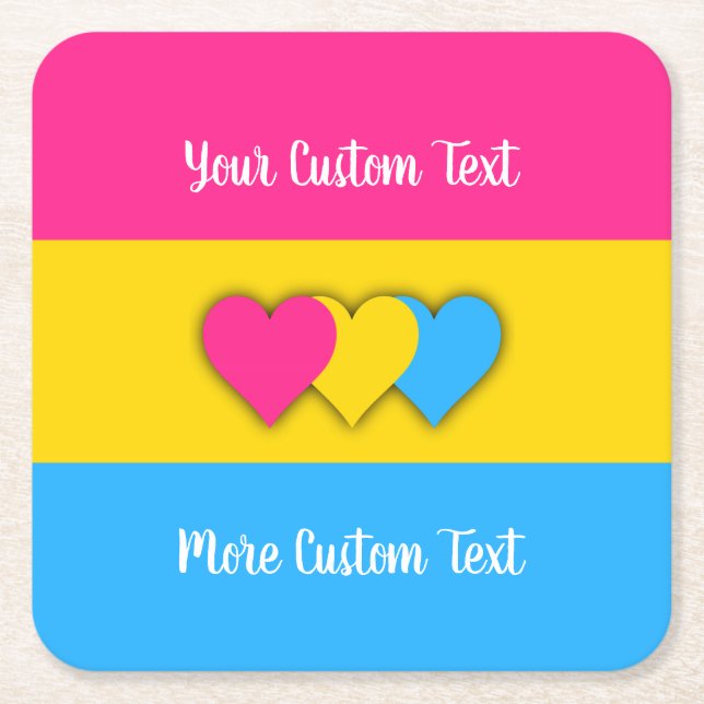 Pansexuality pride flag with text square paper coaster (Front)