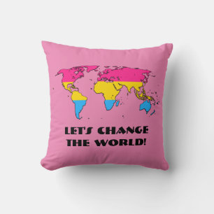 Pansexuality Pride Map of The World Throw Pillow