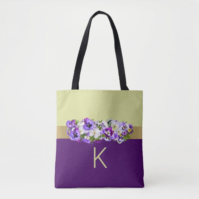 Pansies and Gold Personalized Tote Bag (Front)