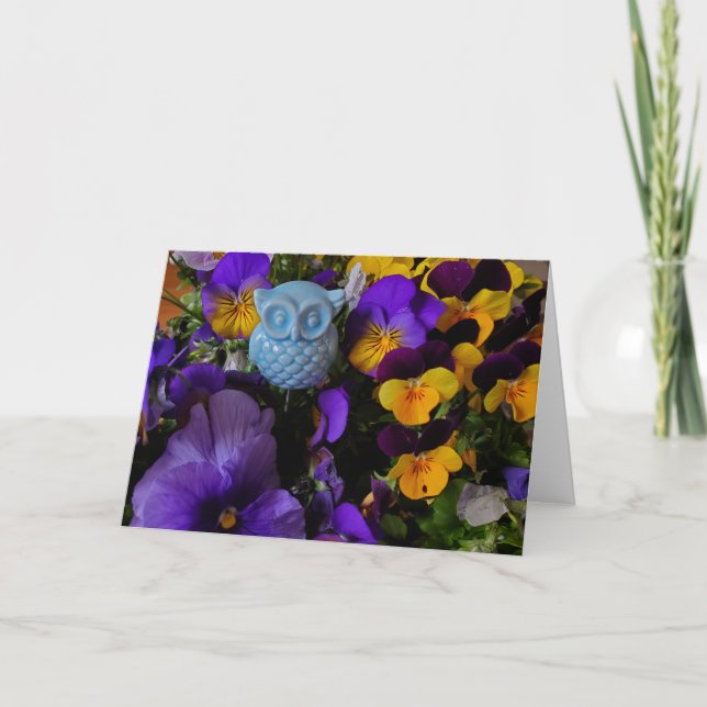 Pansies and owl card (Front)