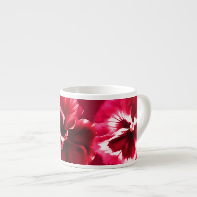 Pansies art stylized red pink espresso mug (Front Right)