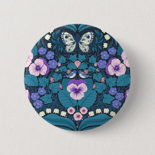 Pansies, birds and butterflies 2 inch round button