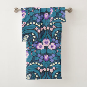 Pansies, birds and butterflies bath towel set