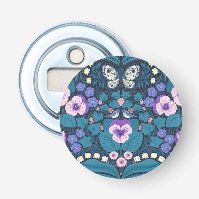 Pansies, birds and butterflies bottle opener (Front)